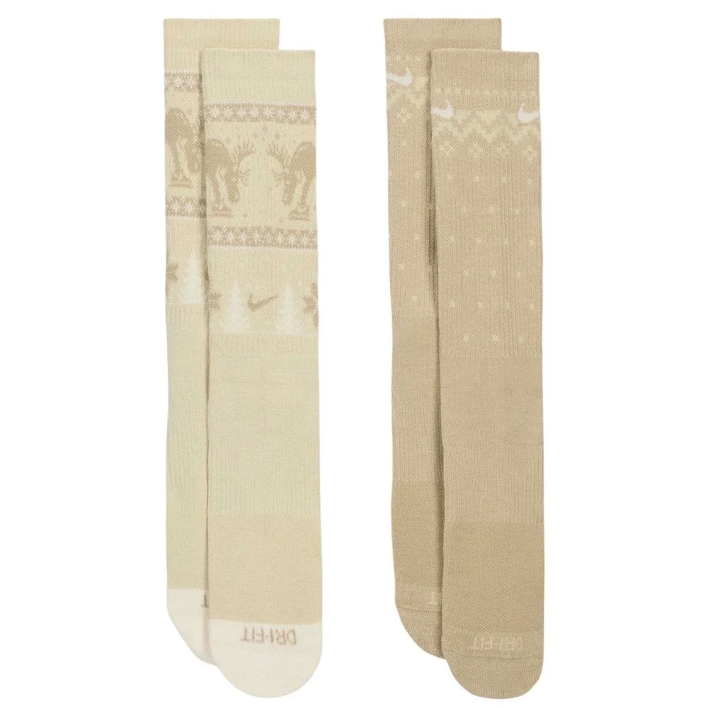 Nike Everyday Cushioned Crew Socks 4 Pair Holiday Moose Fair Isle Dri-Fit Medium
